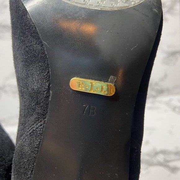 Lauren Ralph Lauren Pashia Boot Womens 7 Black Suede Chelsea Ankle Bootie Shoe - Picture 6 of 8